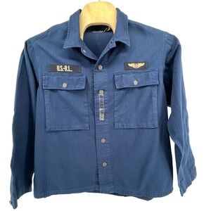 Polo Ralph Lauren Mens XL Navy Herringbone Military Flight Utility Shirt Jacket